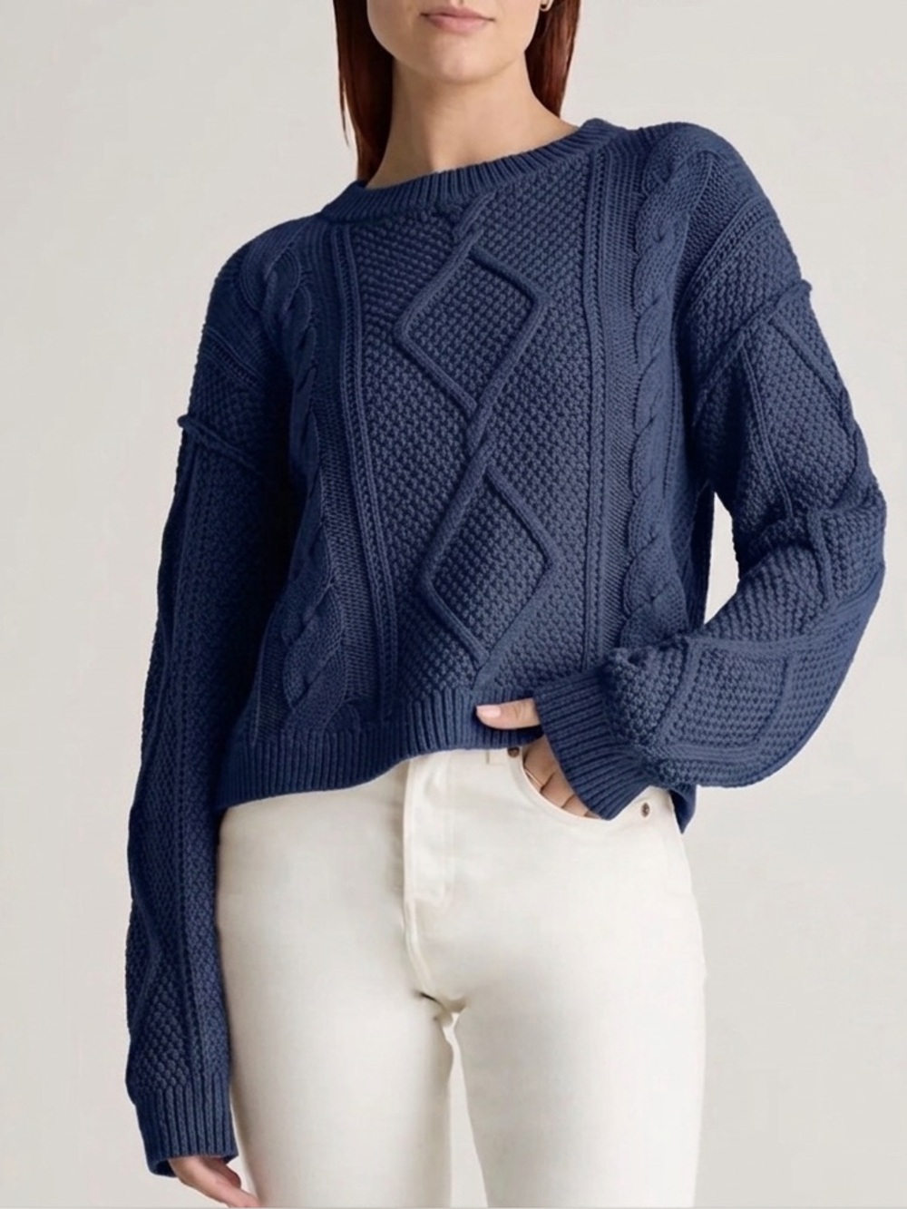 Quince 100% Organic Cotton Cropped Cable Crew Sweater